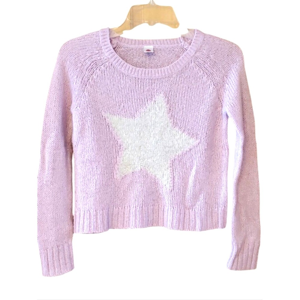 Total Girl Shimmery Pink Fuzzy Star Crewneck Sweater Size 10-12